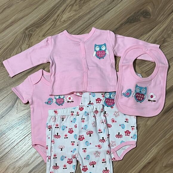 NWT Sweet & Soft Pink & White Owl 5 Piece Layette Set 0-3 Months - Picture 4 of 16